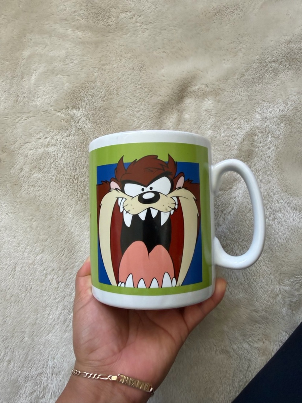 Vintage 1998 Tasmanian Warner Bros. White and Black Logo Ceramic Mug